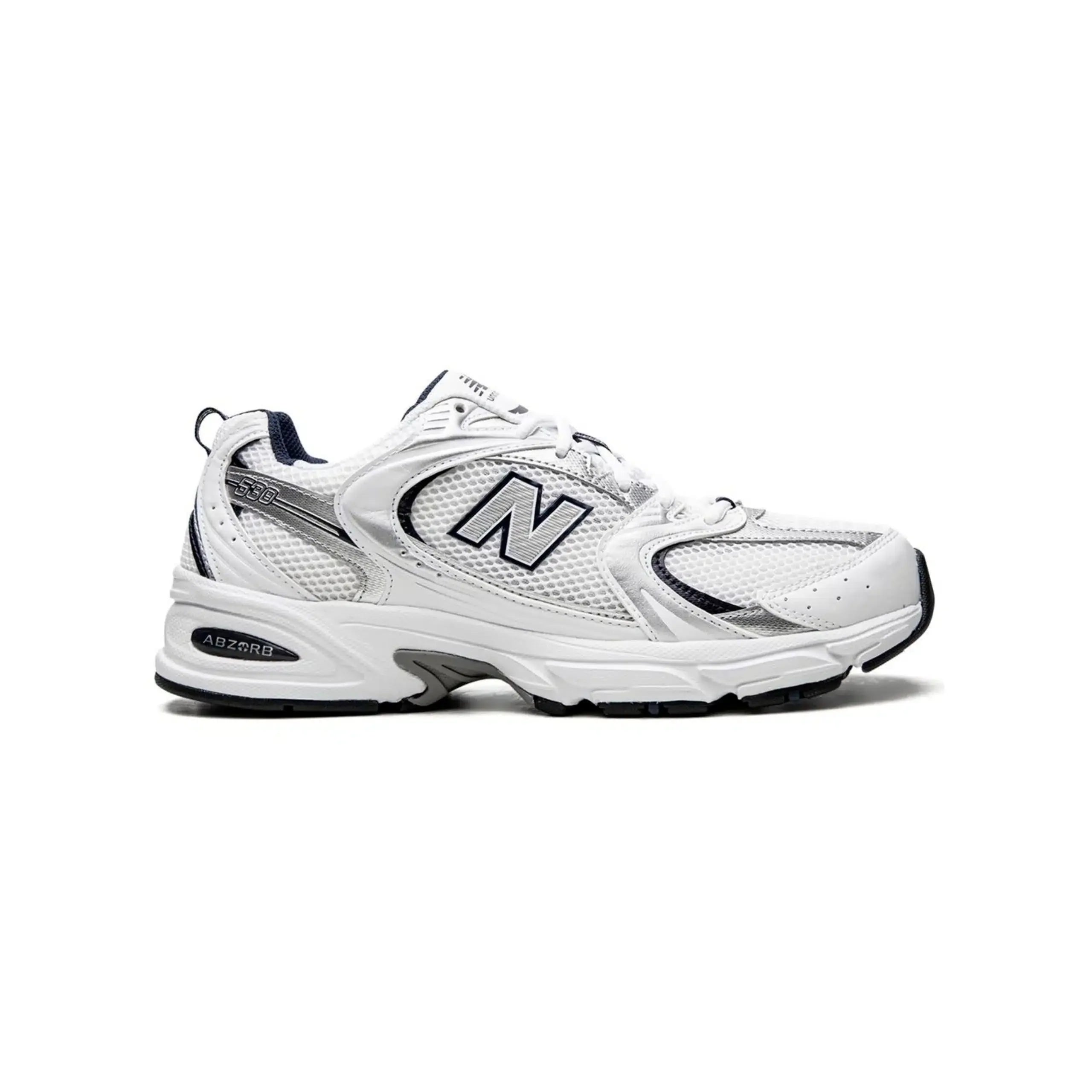 Chaussures de course New Balance 530 pour homme - Blanc, argent et bleu marine