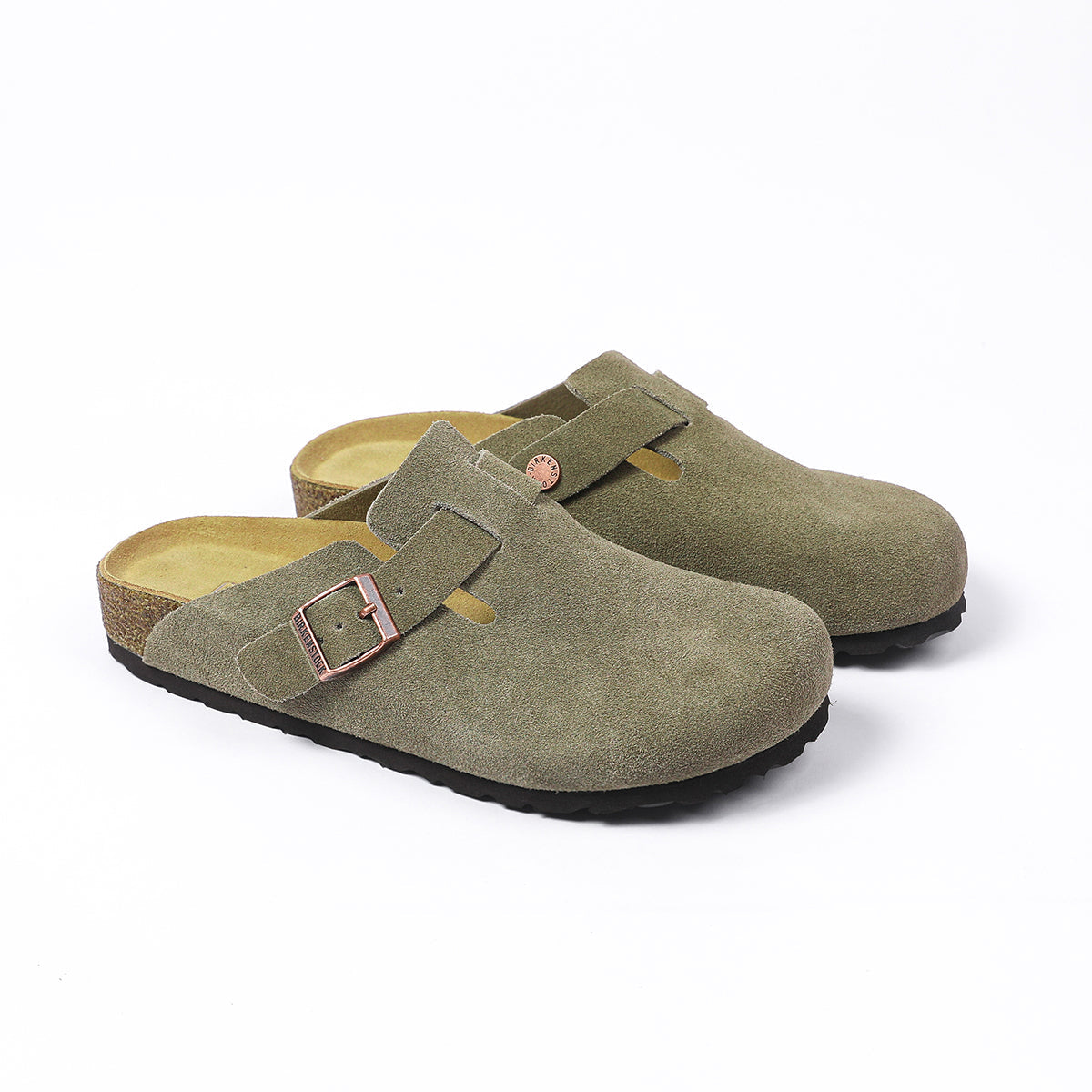 Birkenstock Boston Classic Sabots en Daim Olive foncé
