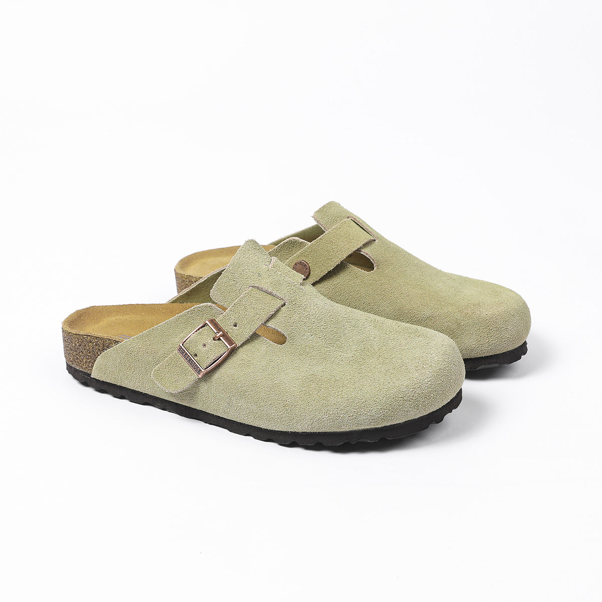 Birkenstock Boston Classic Sabots en Daim Olive Clair