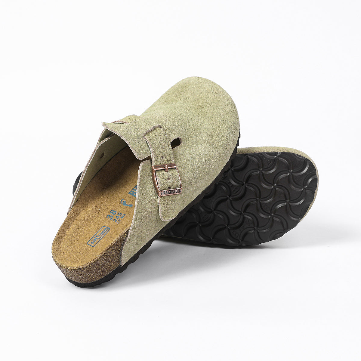 Birkenstock Boston Classic Sabots en Daim Olive Clair