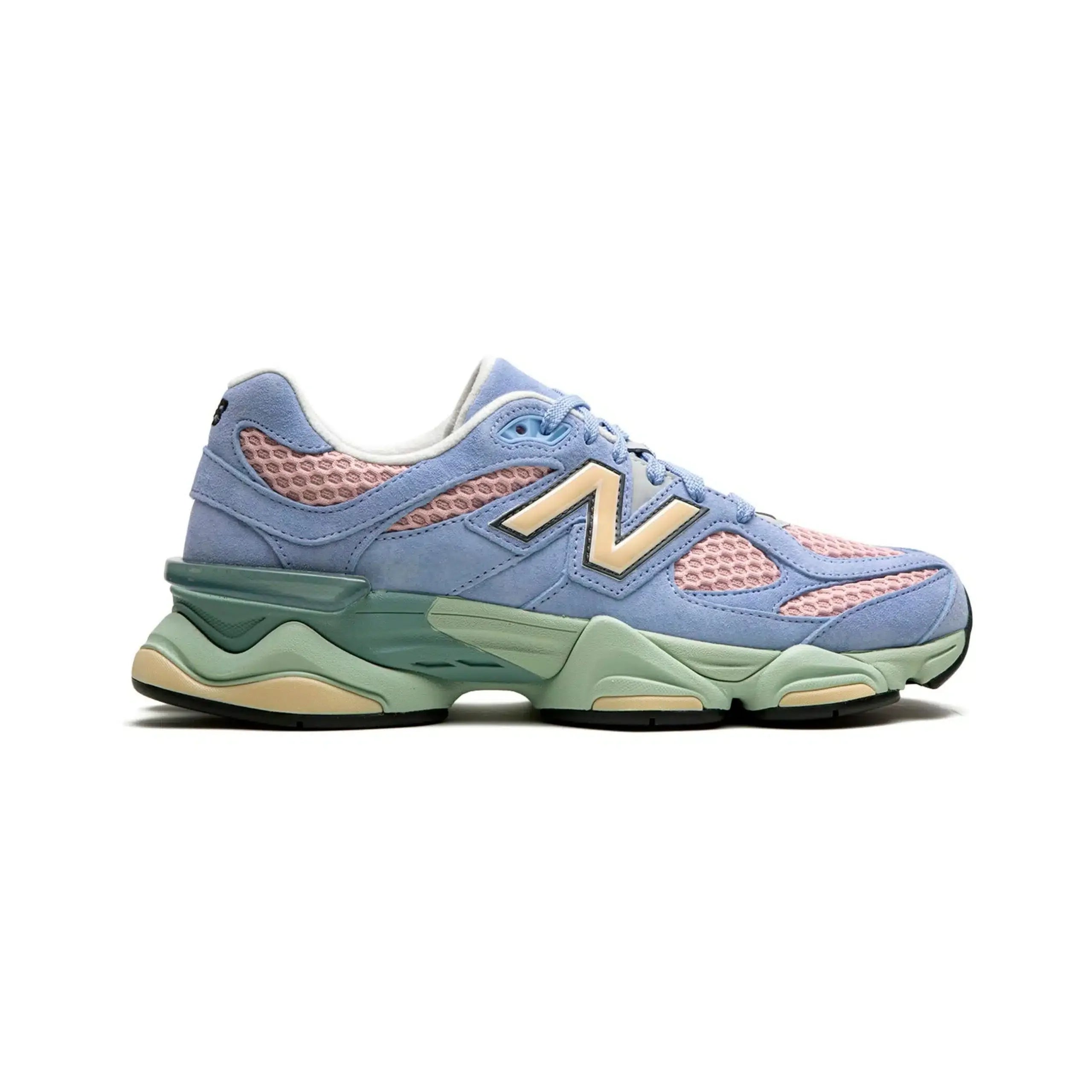 Baskets New Balance 9060 pour femme, bleu et rose, en mesh et cuir