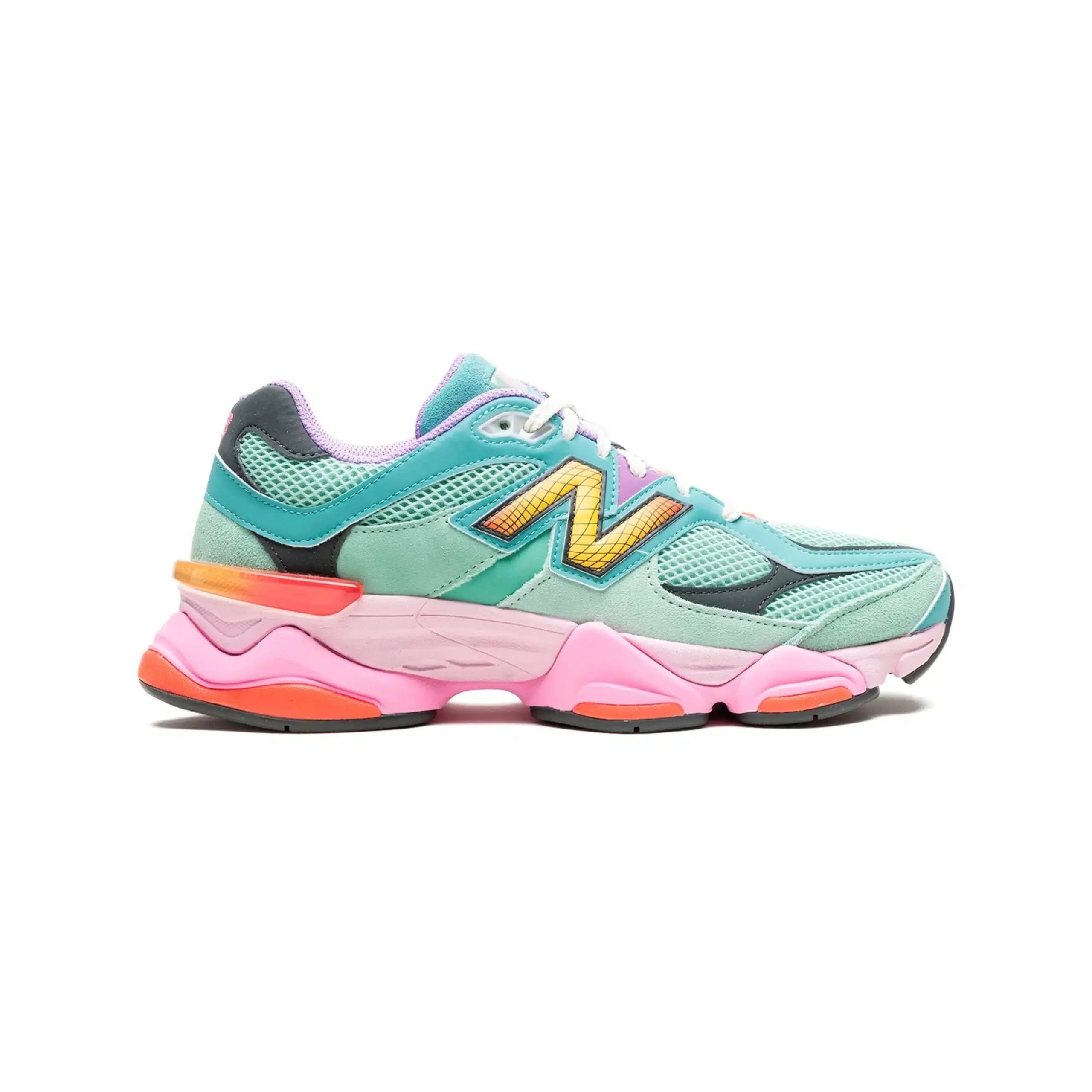 Baskets New Balance 9060 pour femme, vert menthe et rose fluo – Maille et cuir