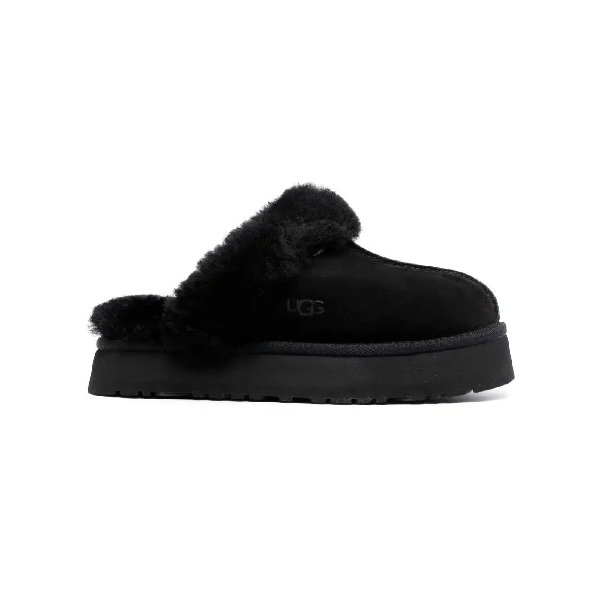 Pantoufles UGG Disquette Platform Noir – Douces et Confortables avec Semelle Élevée