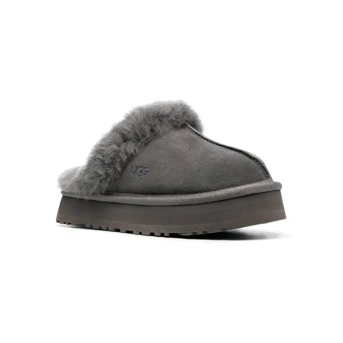 Pantoufles UGG Disquette Platform Gris Charbon – Douces et Confortables avec Semelle Élevée