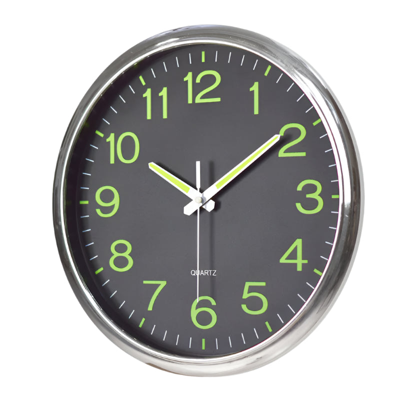 VELLUNO – Moderne stille wandklok met LED-verlichting, 30 cm, perfect voor woonkamer of kantoor.