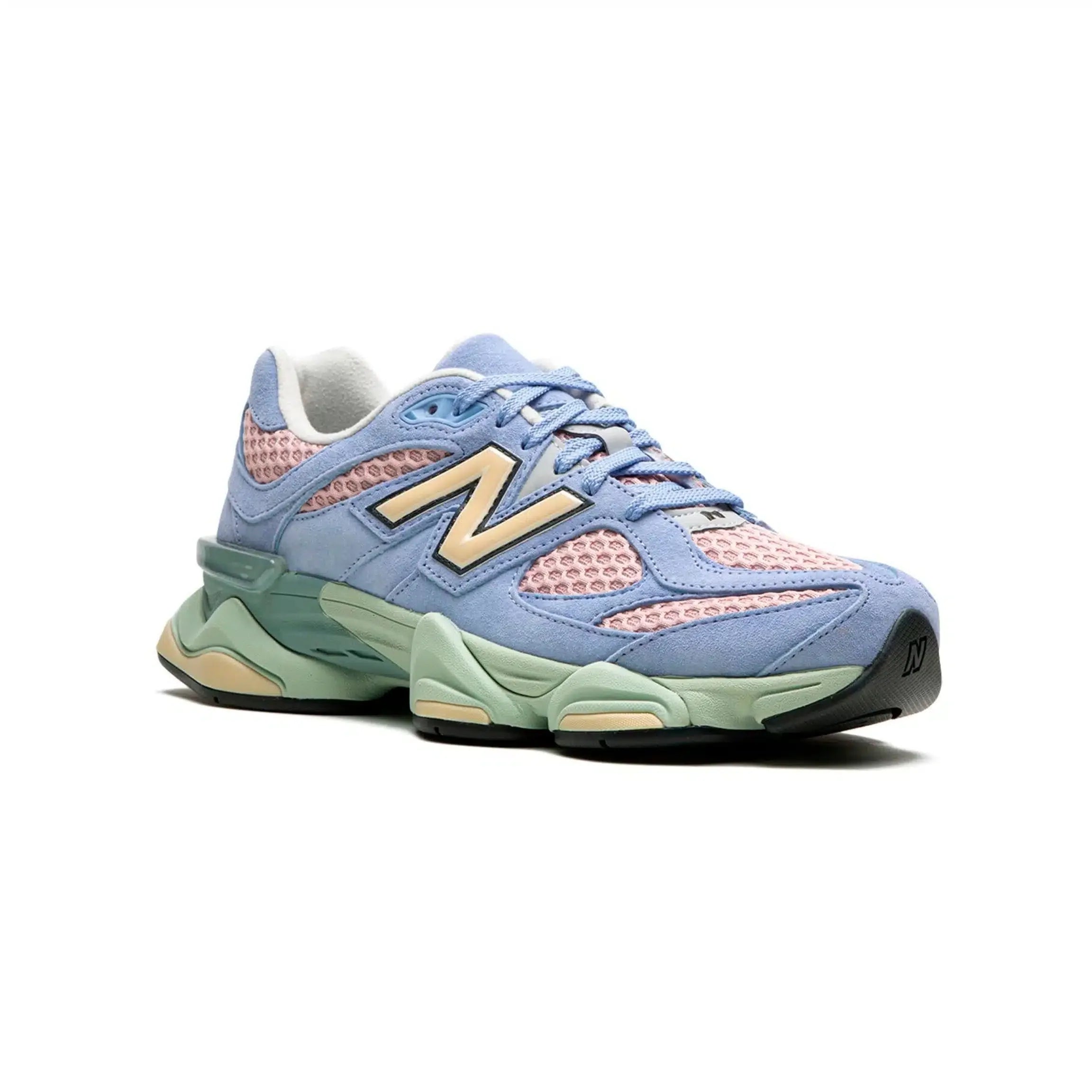 Baskets New Balance 9060 pour femme, bleu et rose, en mesh et cuir