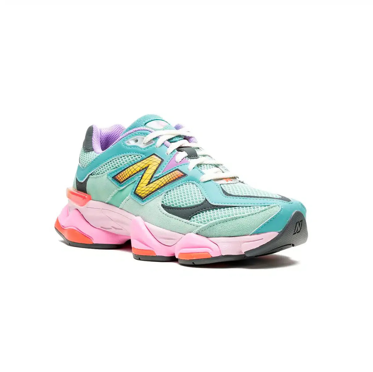 Baskets New Balance 9060 pour femme, vert menthe et rose fluo – Maille et cuir