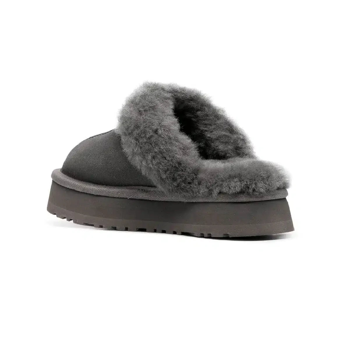 Pantoufles UGG Disquette Platform Gris Charbon – Douces et Confortables avec Semelle Élevée