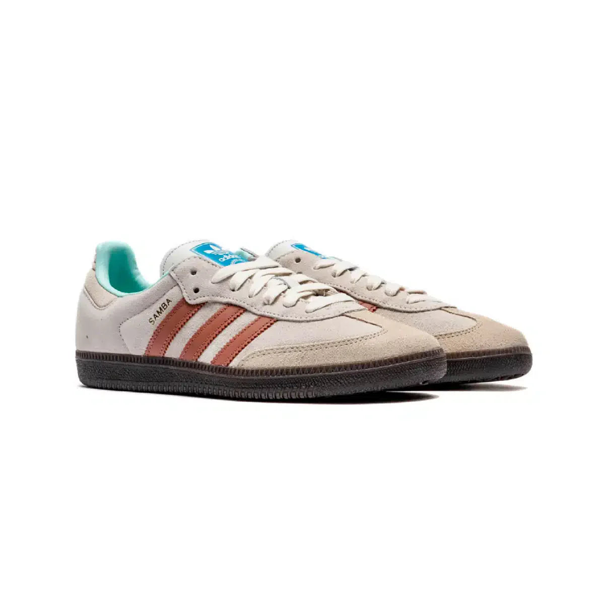 Adidas Samba Strata Clay en Daim Gris avec Détails Marron et Bleu