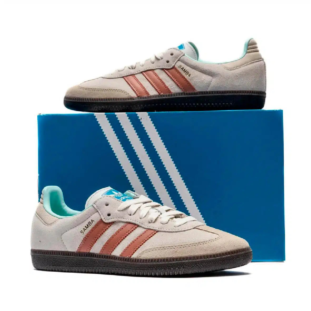Adidas Samba Strata Clay en Daim Gris avec Détails Marron et Bleu