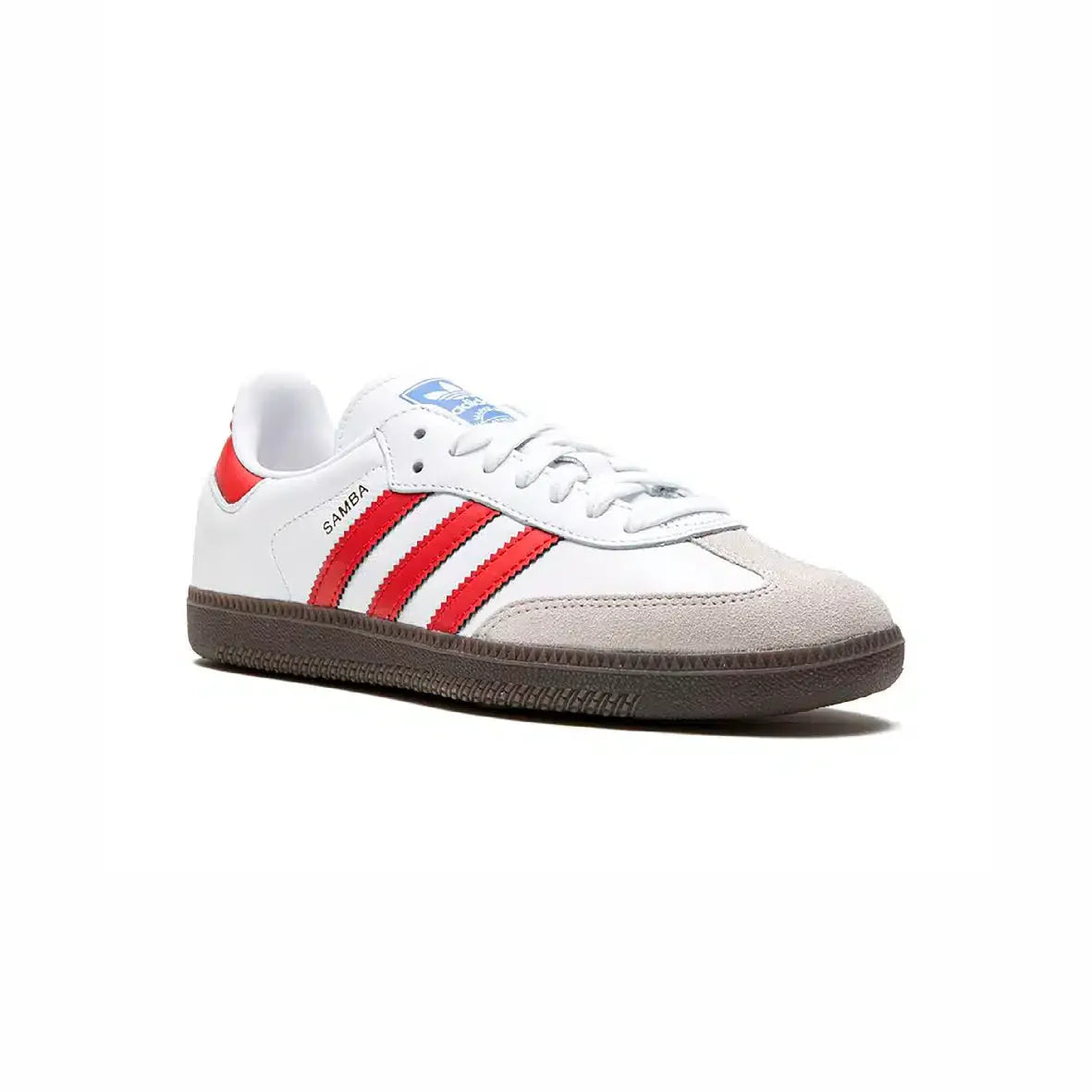 Adidas Samba OG Blanches avec Bandes Rouges et Semelle Marron